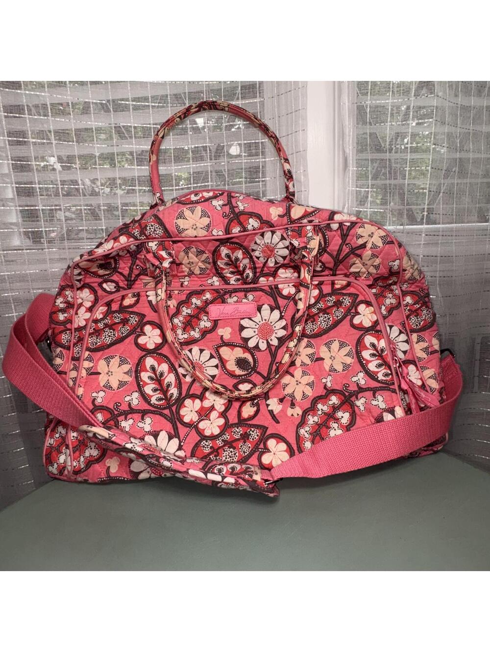 Vera Bradley Pink Floral Weekender Travel Duffel Bag Shoulder Strap - Picture 2 of 9